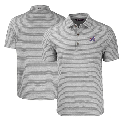 Men's Cutter & Buck Heather Gray Atlanta Braves City Connect Forge Eco Stripe Stretch Recycled Polo