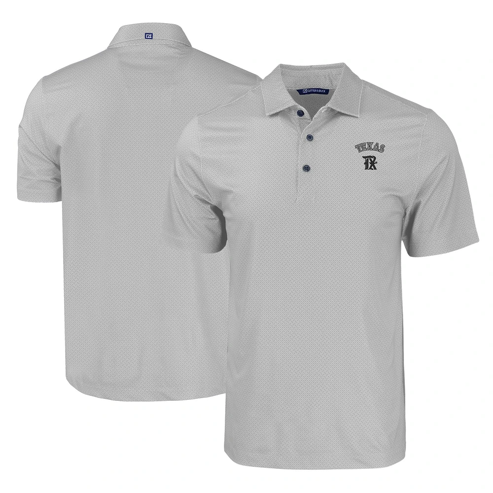 Men's Cutter & Buck Gray Texas Rangers City Connect Pike Eco Tonal Geo Print Stretch Recycled Polo