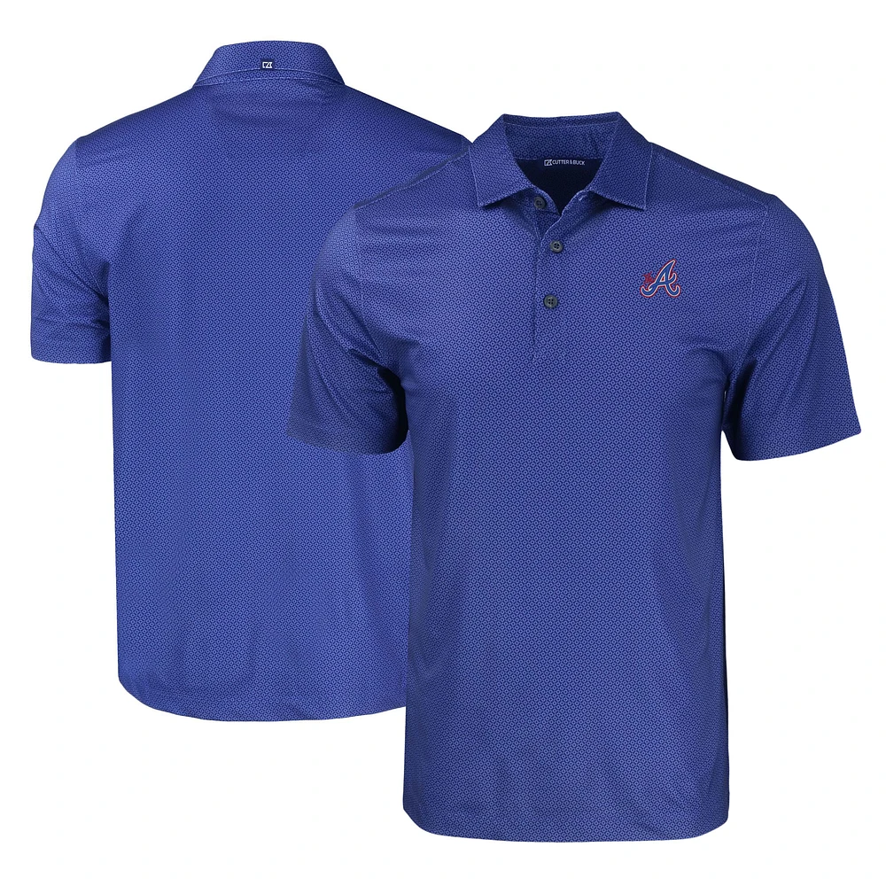 Men's Cutter & Buck Blue Atlanta Braves City Connect Pike Eco Tonal Geo Print Stretch Recycled Polo