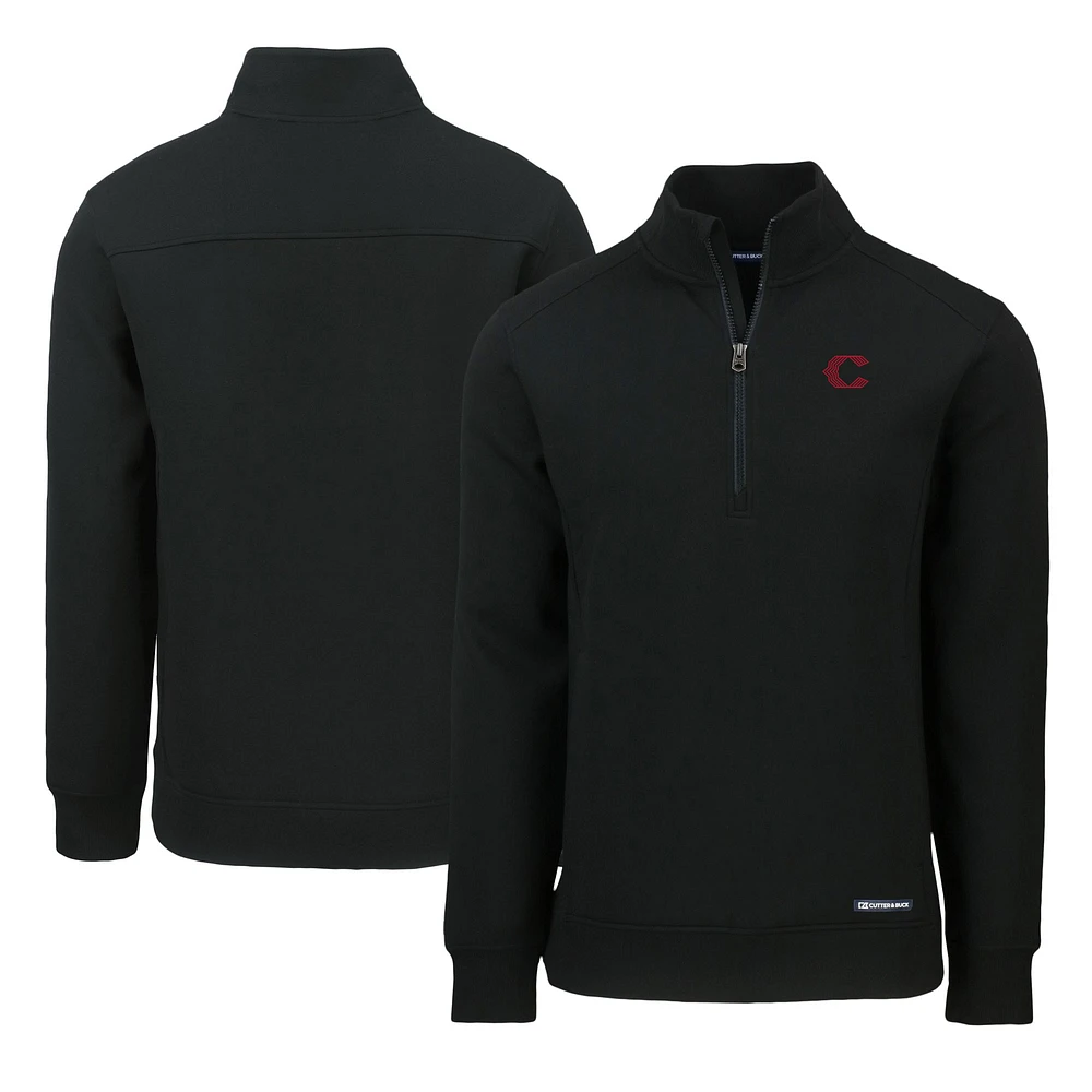 Men's Cutter & Buck Black Cincinnati Reds City Connect Roam Eco Recycled Quarter-Zip Pullover Top