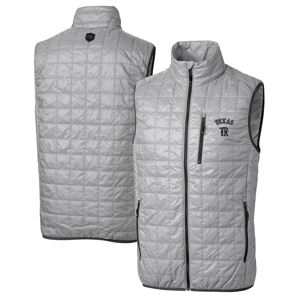 Men's Cutter & Buck Gray Texas Rangers City Connect Rainier PrimaLoft Eco Insulated Full-Zip Puffer Vest