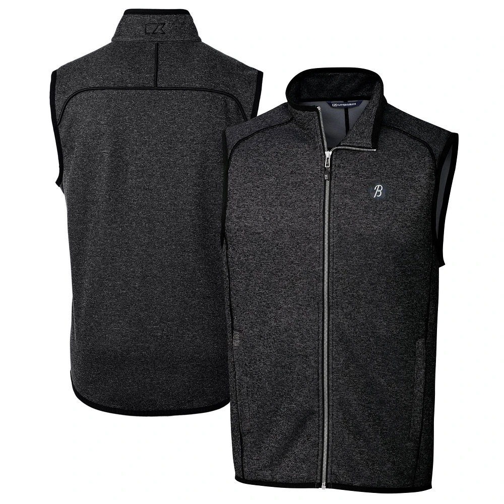 Men's Cutter & Buck Heather Charcoal Baltimore Orioles City Connect Mainsail Sweater Knit Fleece Full-Zip Vest