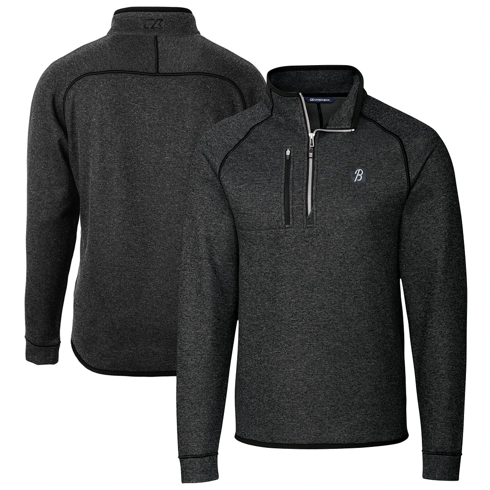 Men's Cutter & Buck Heather Charcoal Baltimore Orioles City Connect Mainsail Sweater-Knit Half-Zip Pullover Jacket