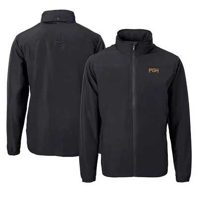 Men's Cutter & Buck Black Pittsburgh Pirates City Connect Charter Eco Recycled Full-Zip Jacket