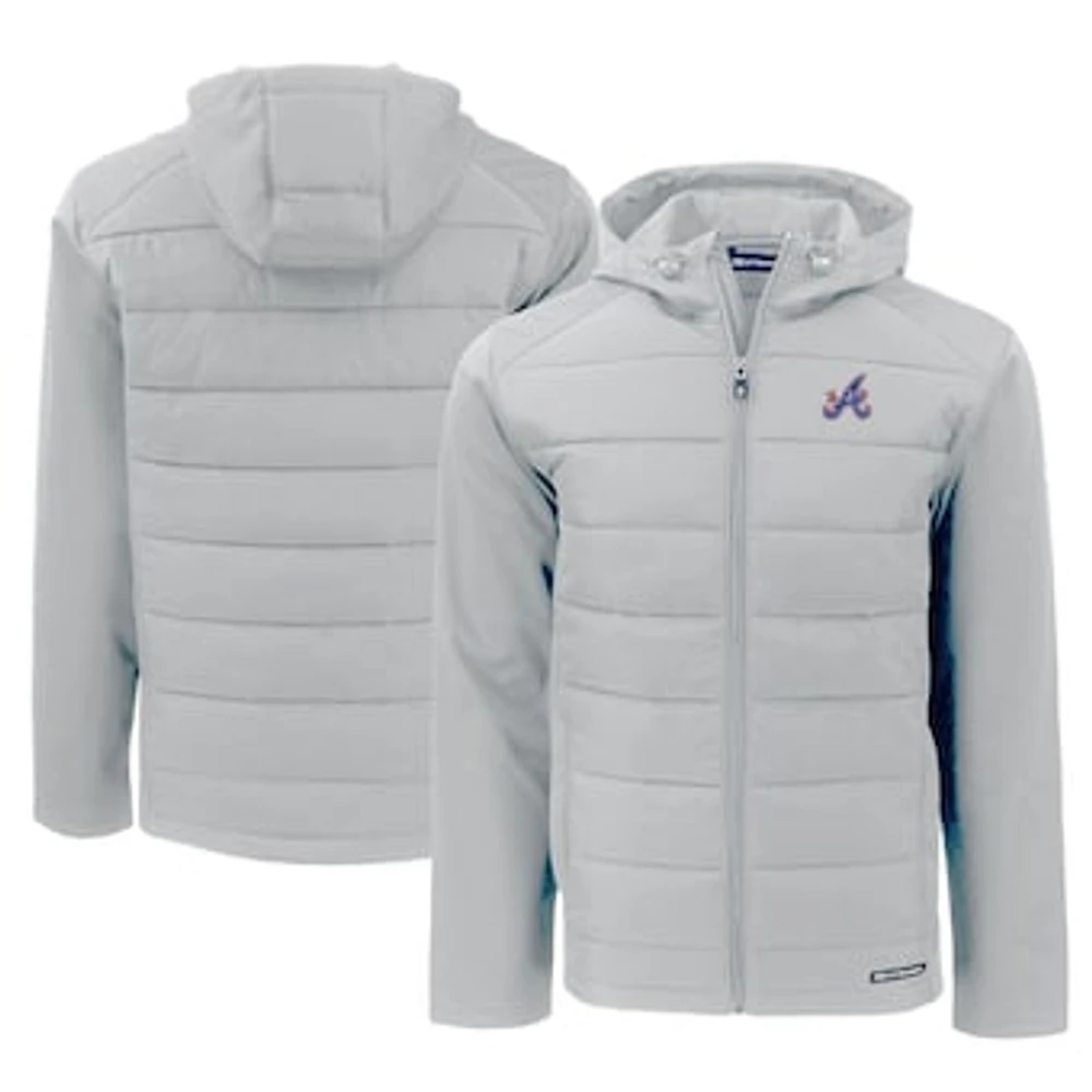 Men's Cutter & Buck Gray Atlanta Braves City Connect Evoke Hybrid Eco Softshell Recycled Full-Zip Hooded Jacket
