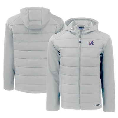 Men's Cutter & Buck Gray Atlanta Braves City Connect Evoke Hybrid Eco Softshell Recycled Full-Zip Hooded Jacket