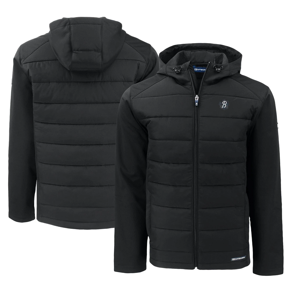 Men's Cutter & Buck Black Baltimore Orioles City Connect Evoke Hybrid Eco Softshell Recycled Full-Zip Hooded Jacket
