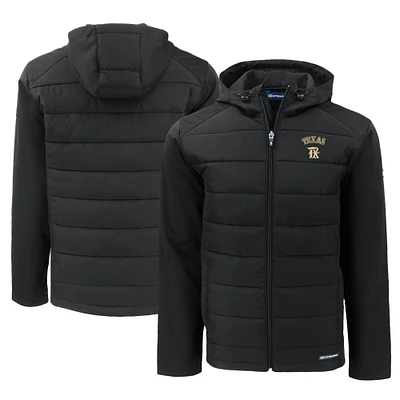 Men's Cutter & Buck Black Texas Rangers City Connect Evoke Hybrid Eco Softshell Recycled Full-Zip Hooded Jacket
