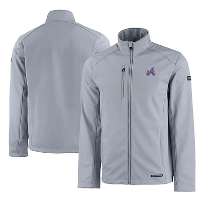 Men's Cutter & Buck Gray Atlanta Braves City Connect Evoke Eco Softshell Recycled Full-Zip Jacket