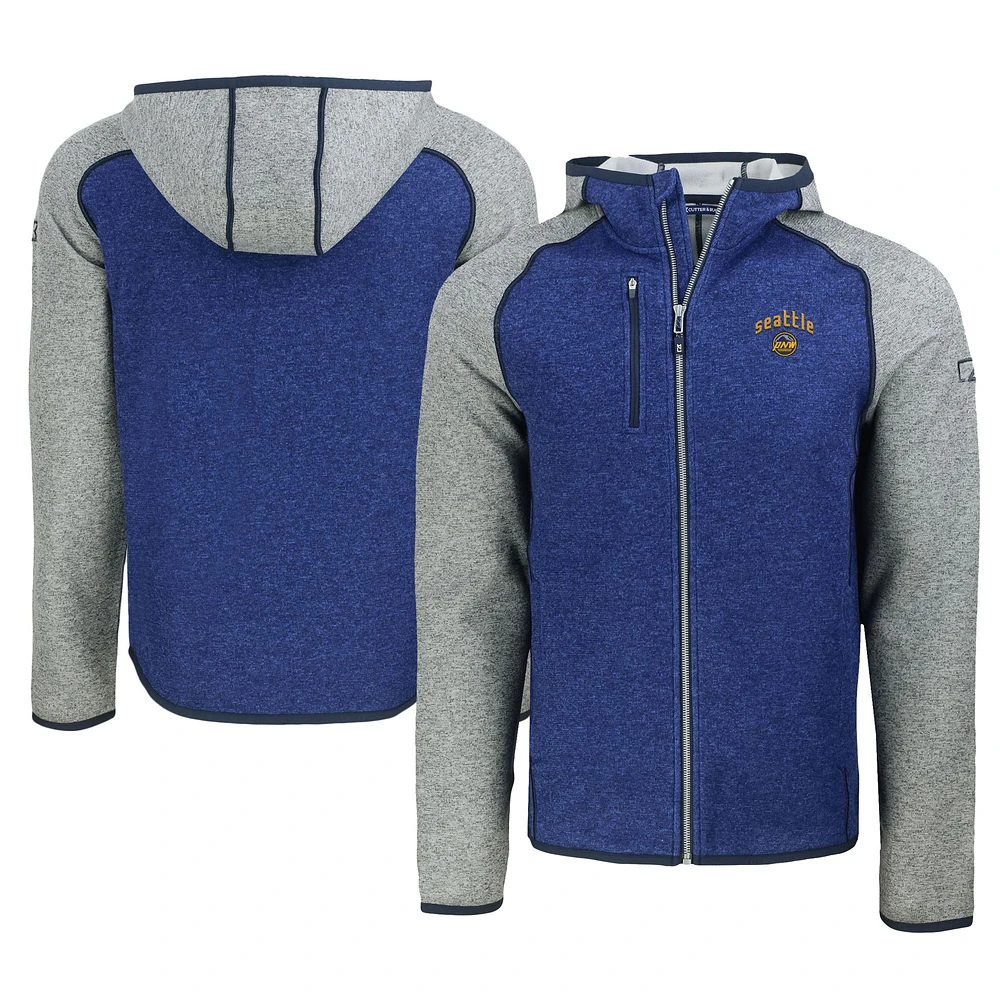 Men's Cutter & Buck Heather Blue/Heather Gray Seattle Mariners City Connect Mainsail Full-Zip Hoodie