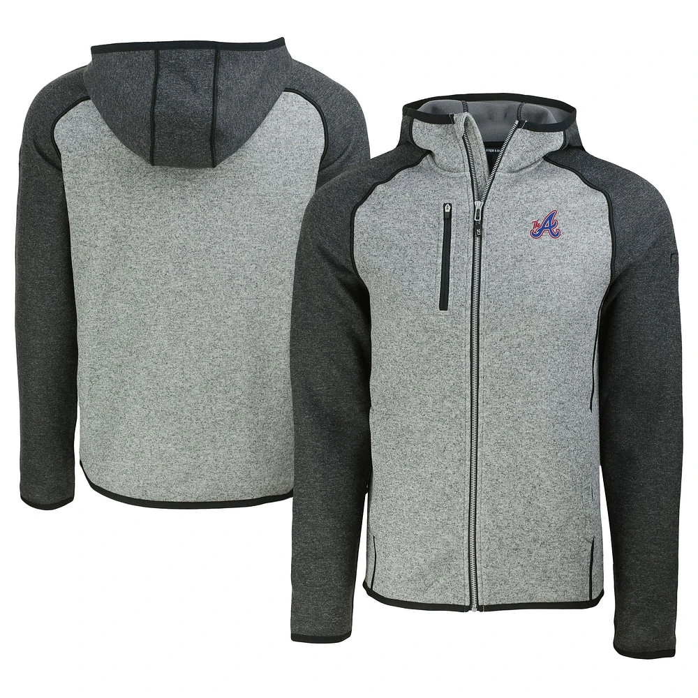 Men's Cutter & Buck Heather Gray/Heather Charcoal Atlanta Braves City Connect Mainsail Full-Zip Hoodie