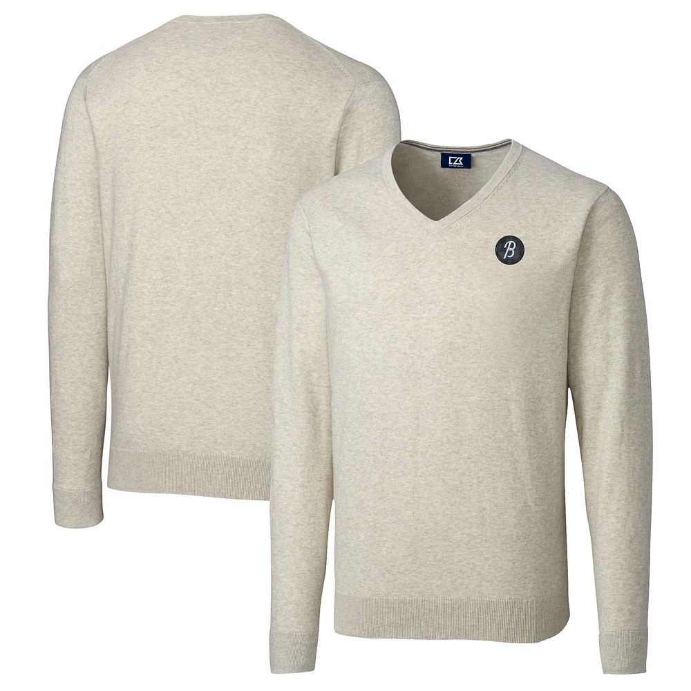 Men's Cutter & Buck Oatmeal Baltimore Orioles City Connect Lakemont Tri-Blend V-Neck Pullover Sweater