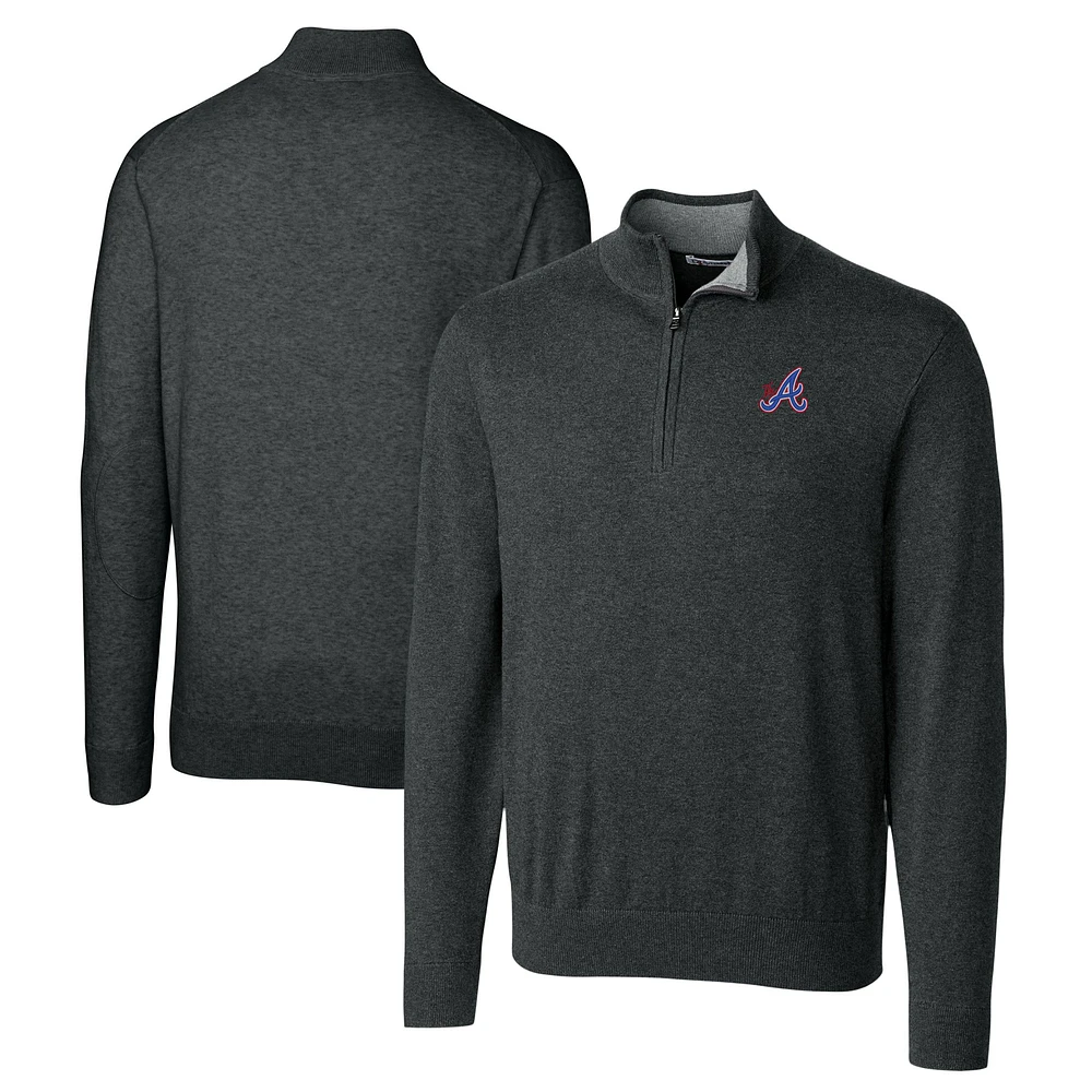 Men's Cutter & Buck Heather Charcoal Atlanta Braves City Connect Lakemont Tri-Blend Quarter-Zip Pullover Sweater