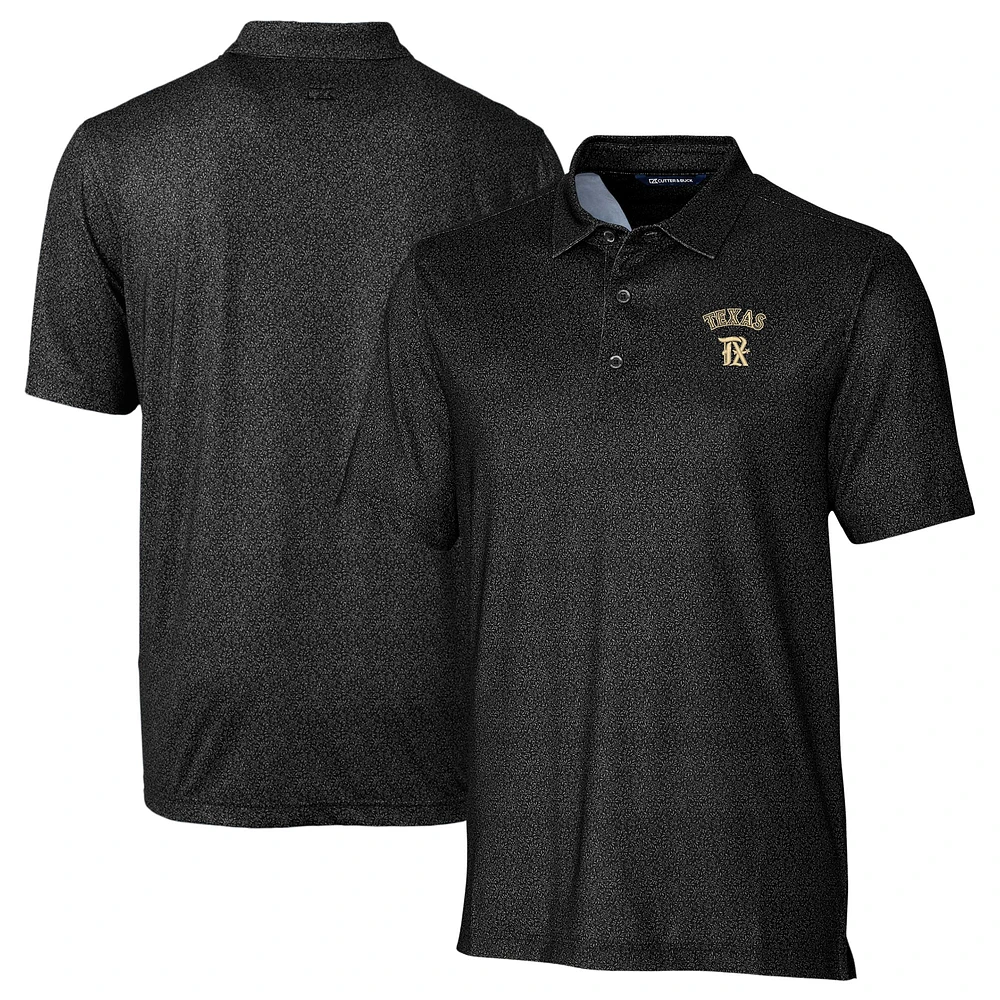 Men's Cutter & Buck Black Texas Rangers City Connect Pike Micro Floral Stretch Polo