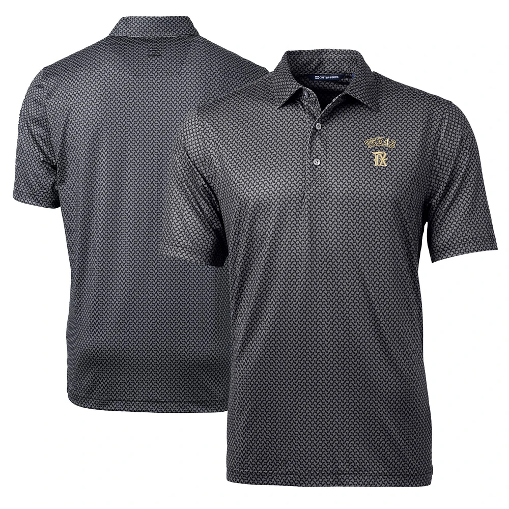 Men's Cutter & Buck Black Texas Rangers City Connect Pike Banner Print Stretch Polo