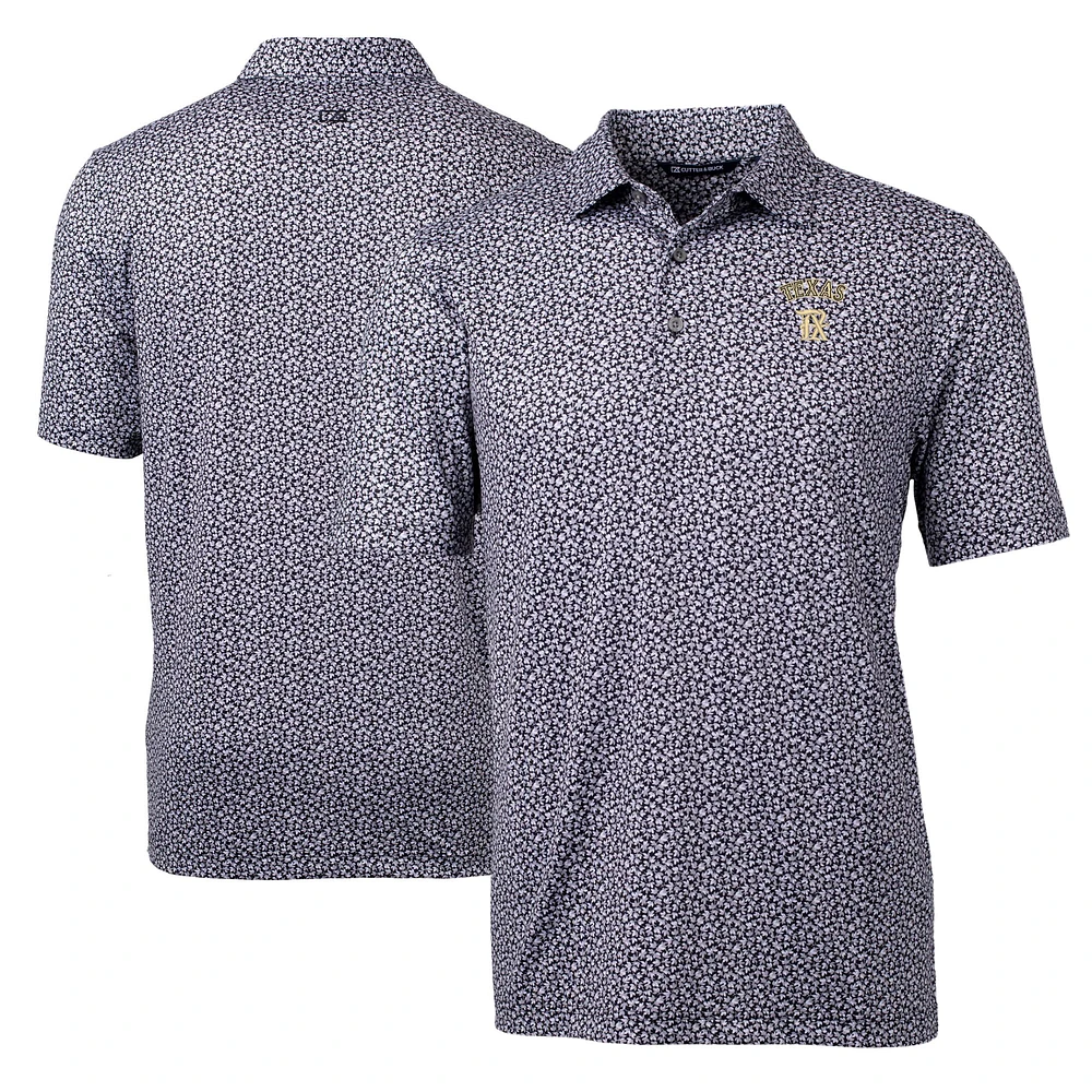 Men's Cutter & Buck Black Texas Rangers City Connect Pike Magnolia Stretch Polo