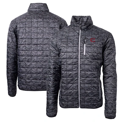 Men's Cutter & Buck Black Cincinnati Reds City Connect Rainier PrimaLoft Eco Insulated Full-Zip Printed Puffer Jacket