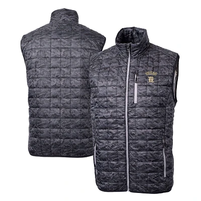 Men's Cutter & Buck Black Texas Rangers City Connect Rainier PrimaLoft Eco Insulated Full-Zip Printed Puffer Vest