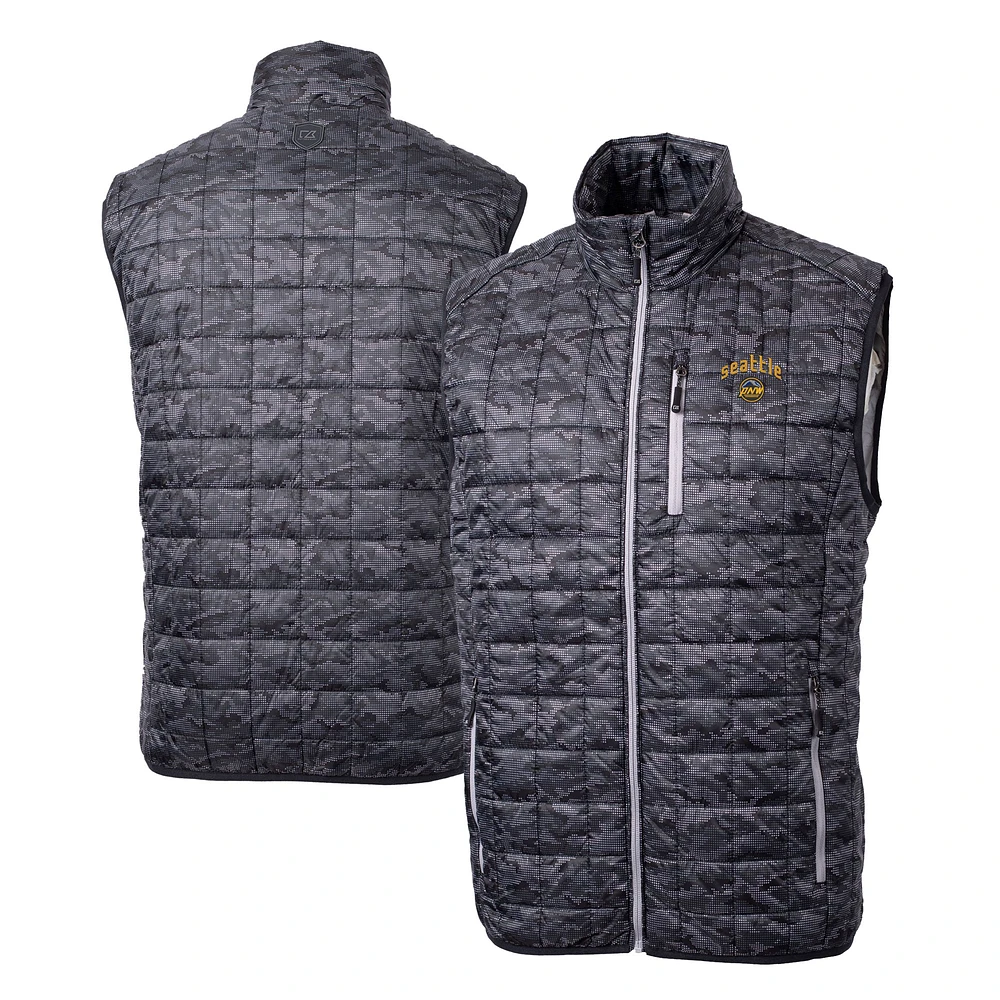 Men's Cutter & Buck Black Seattle Mariners City Connect Rainier PrimaLoft Eco Insulated Full-Zip Printed Puffer Vest