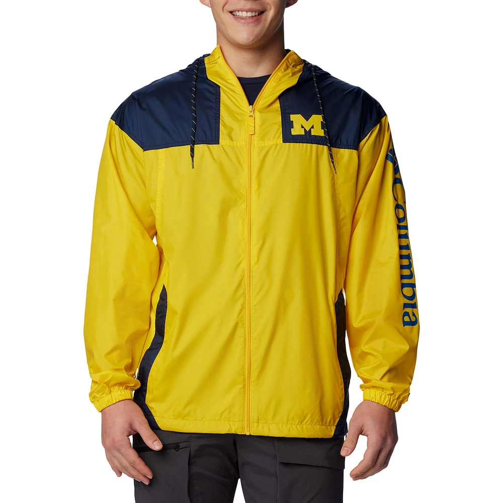Men's Columbia Maize Michigan Wolverines Flash Challenger Omni-Shade Full-Zip Windbreaker Hoodie Jacket