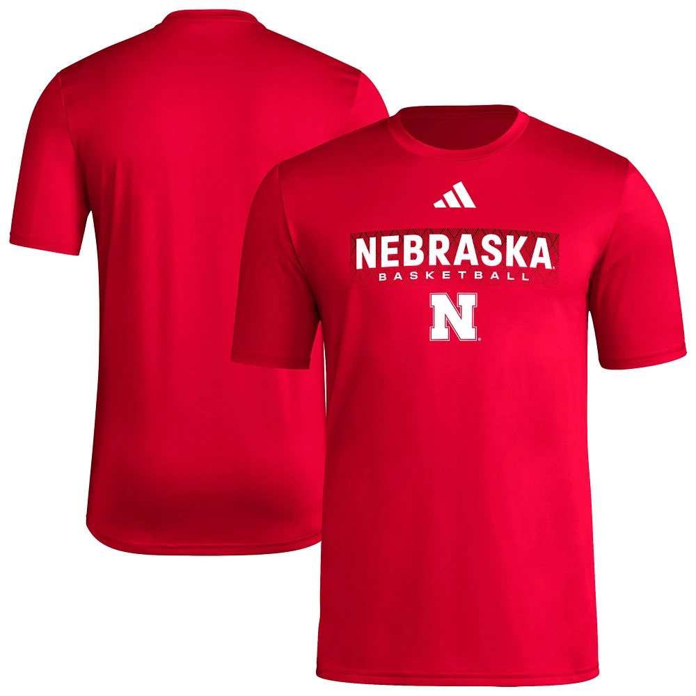 Men's adidas Scarlet Nebraska Huskers Locker On-Court The Fade Pregame AEROREADY T-Shirt