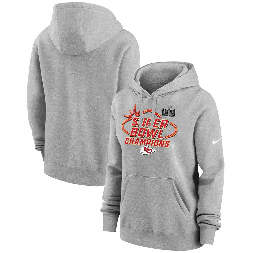 Women's Nike Heather Gray Kansas City Chiefs Super Bowl LVIII Champions Locker Room Trophy Collection Pullover Hoodie
