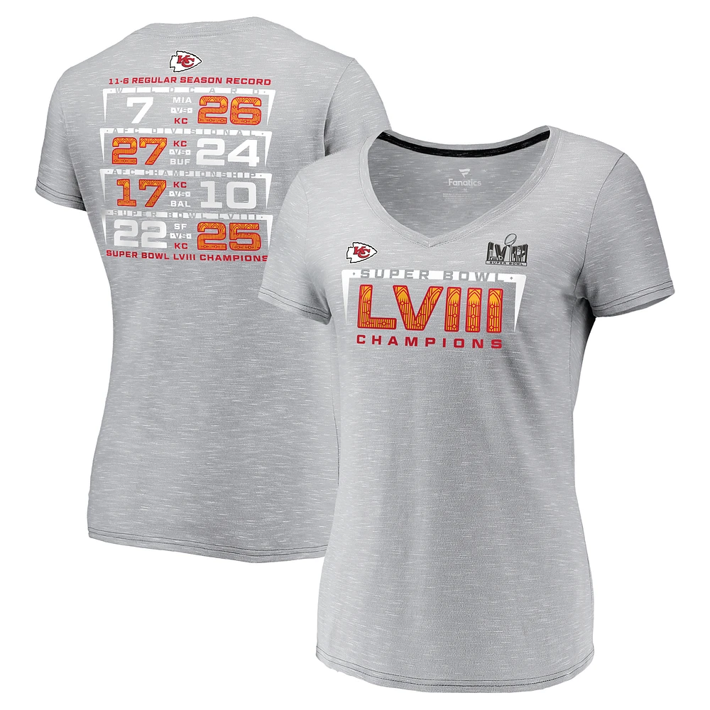 Women's Gray Kansas City Chiefs Super Bowl LVIII Champions Counting Points V-Neck T-Shirt