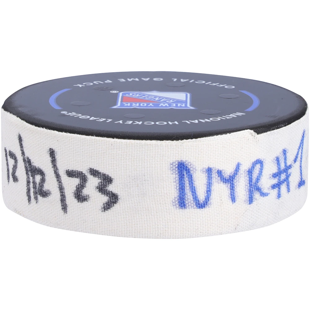 Blake Wheeler New York Rangers Game-Used Goal Puck vs. Toronto Maple Leafs on December 12, 2023