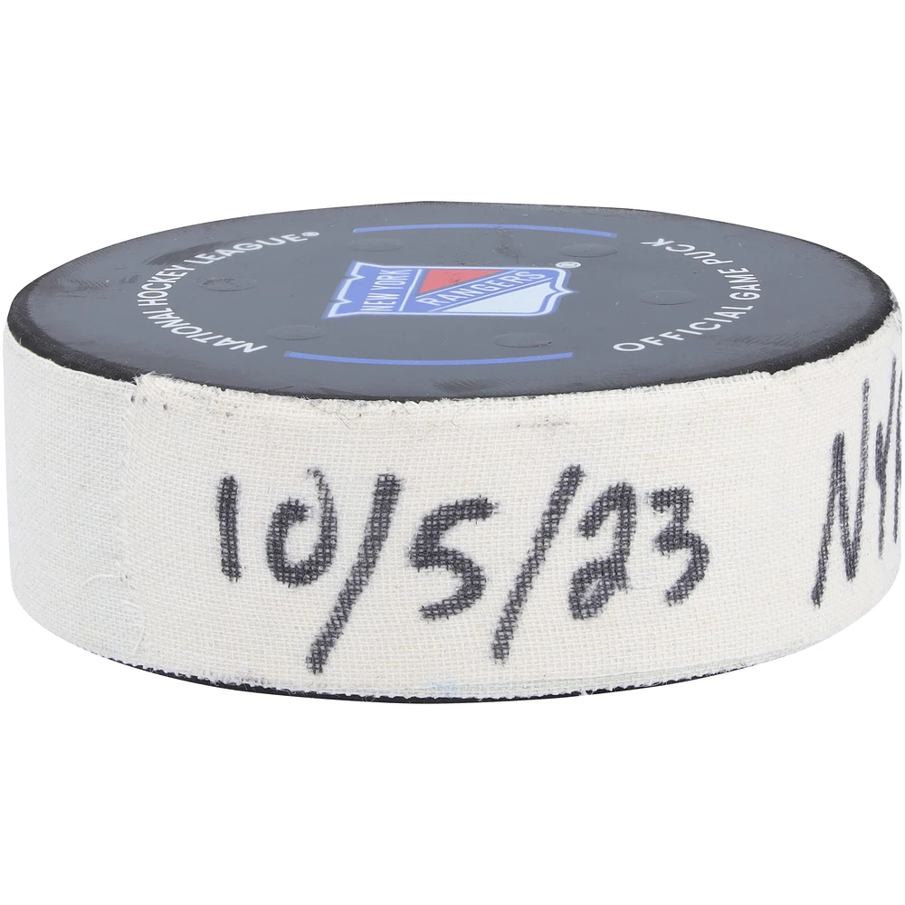 Kaapo Kakko New York Rangers Game-Used Goal Puck vs. Boston Bruins on October 5, 2023