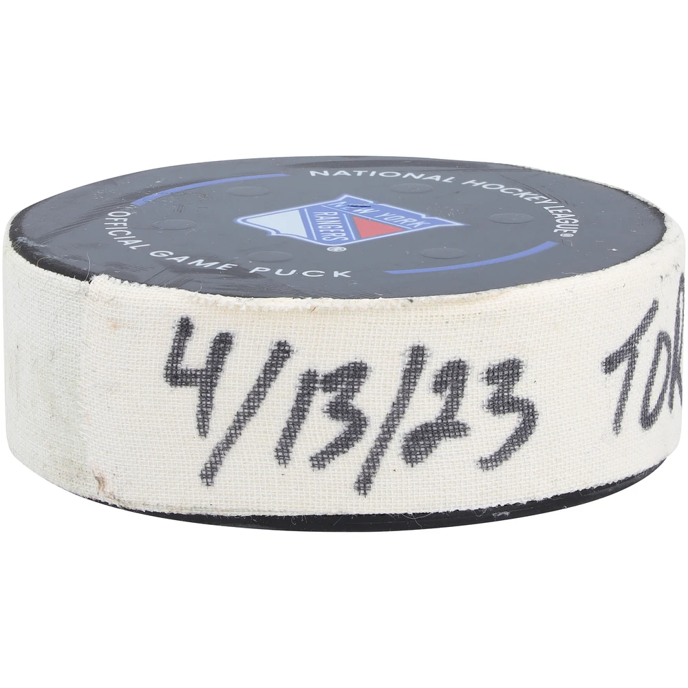Timothy Liljegren Toronto Maple Leafs Game-Used Goal Puck vs. New York Rangers on April 13, 2023