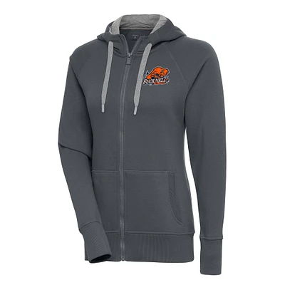 Women's Antigua Charcoal Bucknell Bison Victory Full-Zip Hoodie