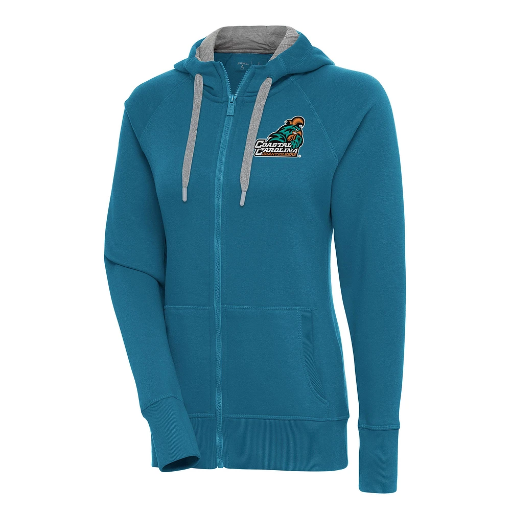 Women's Antigua Teal Coastal Carolina Chanticleers Victory Full-Zip Hoodie