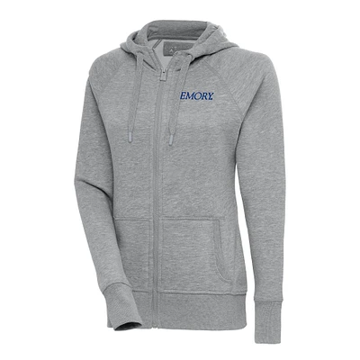 Women's Antigua Heather Gray Emory Eagles Victory Full-Zip Hoodie