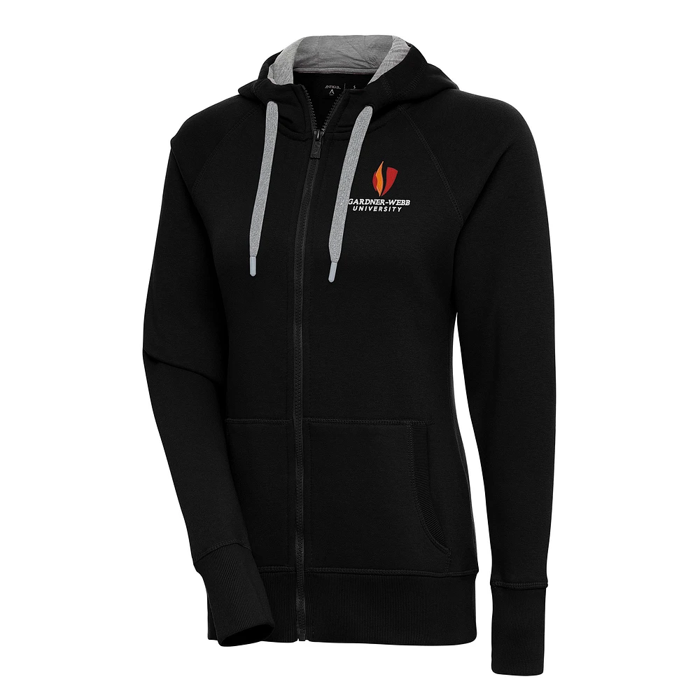 Women's Antigua Black Gardner-Webb Bulldogs Victory Full-Zip Hoodie