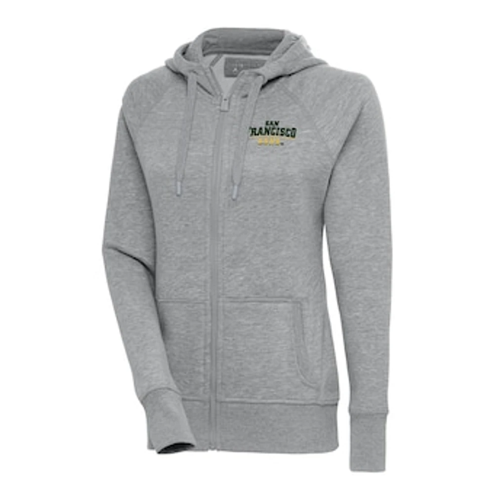 Women's Antigua Heather Gray San Francisco Dons Victory Full-Zip Hoodie