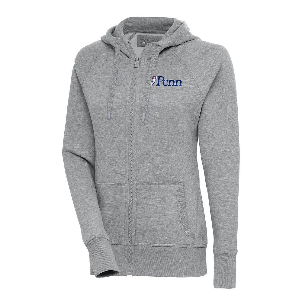 Women's Antigua Heather Gray Pennsylvania Quakers Victory Full-Zip Hoodie