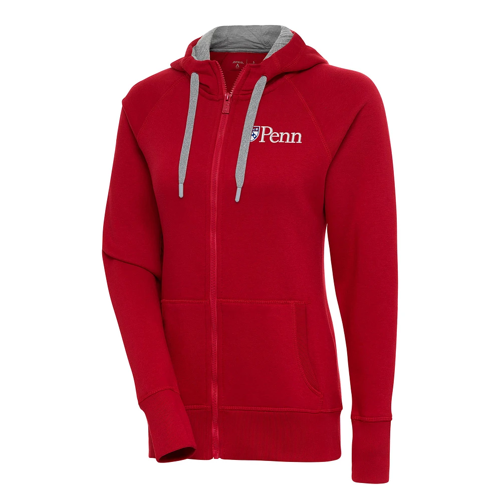 Women's Antigua Red Pennsylvania Quakers Victory Full-Zip Hoodie