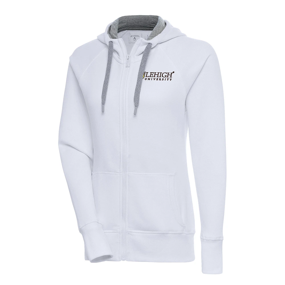 Women's Antigua White Lehigh Mountain Hawks Victory Full-Zip Hoodie