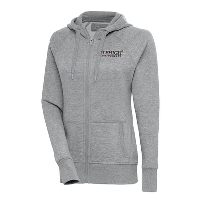 Women's Antigua Heather Gray Lehigh Mountain Hawks Victory Full-Zip Hoodie