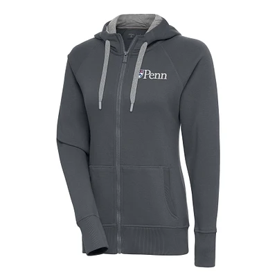 Women's Antigua Charcoal Pennsylvania Quakers Victory Full-Zip Hoodie