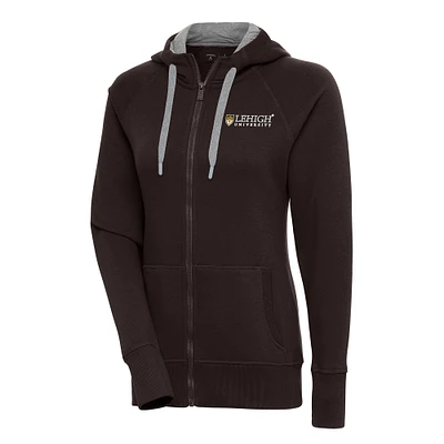 Women's Antigua Brown Lehigh Mountain Hawks Victory Full-Zip Hoodie