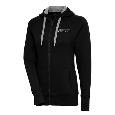 Women's Antigua Black UChicago Maroons Victory Full-Zip Hoodie