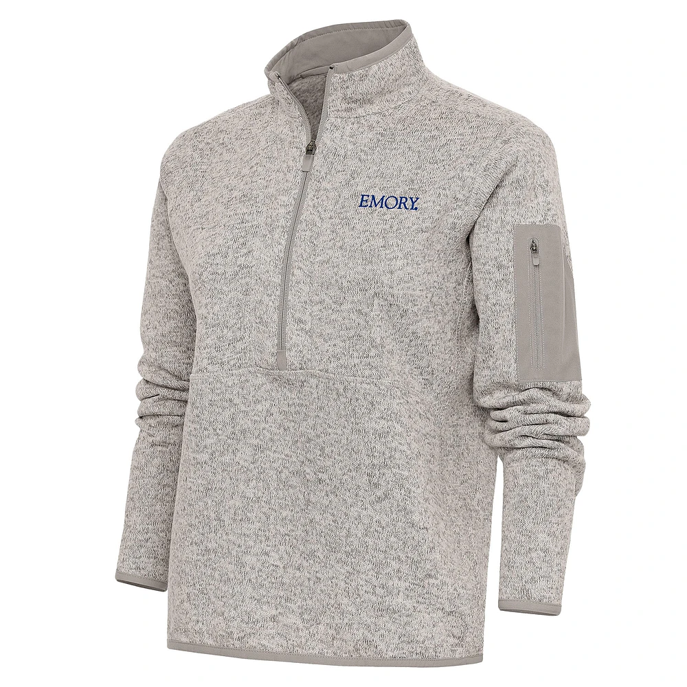 Women's Antigua Oatmeal Emory Eagles Fortune Half-Zip Pullover Top