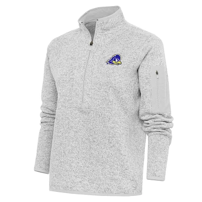 Women's Antigua Heather Gray Delaware Fightin' Blue Hens Fortune Half-Zip Pullover Top