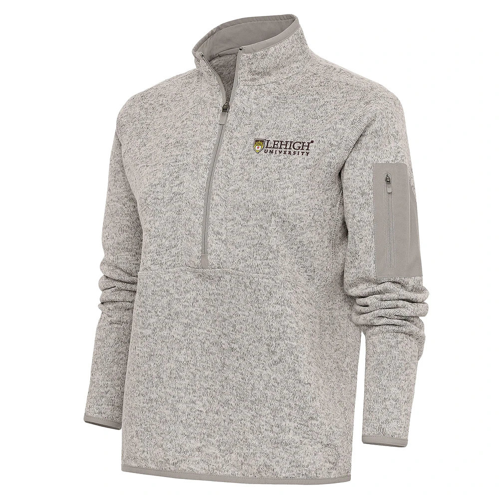 Women's Antigua Oatmeal Lehigh Mountain Hawks Fortune Half-Zip Pullover Top