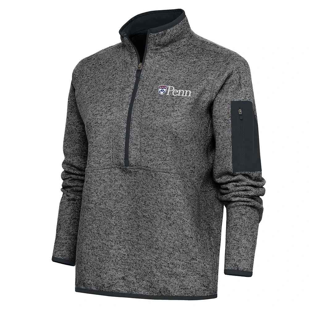 Women's Antigua Heather Charcoal Pennsylvania Quakers Fortune Half-Zip Pullover Top