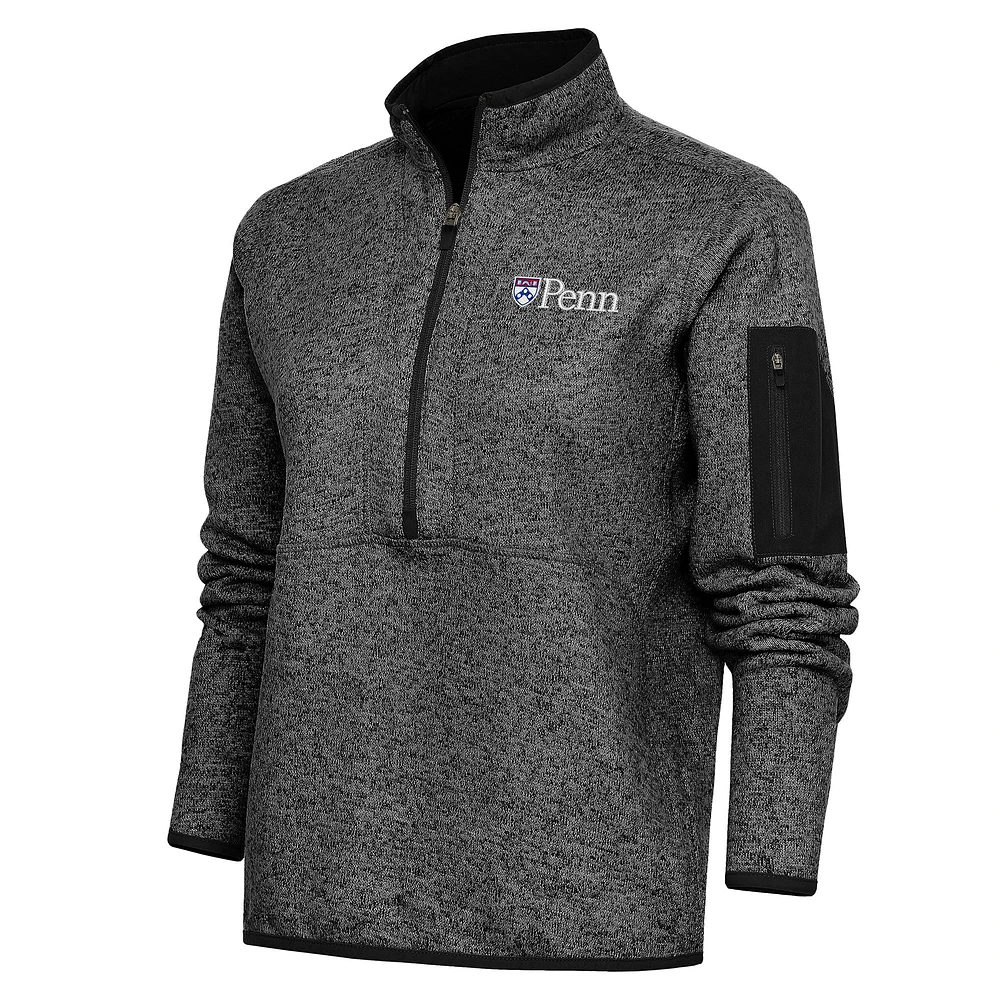 Women's Antigua Heather Pennsylvania Quakers Fortune Half-Zip Pullover Top