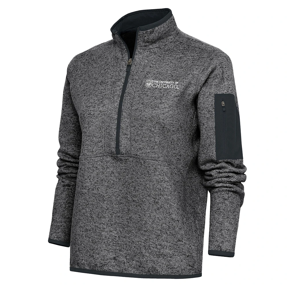 Women's Antigua Heather Charcoal UChicago Maroons Fortune Half-Zip Pullover Top