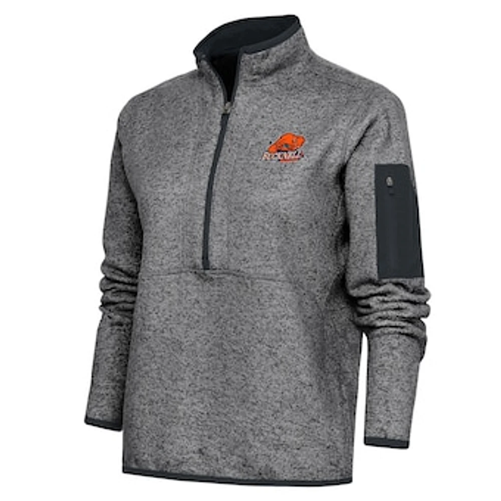 Women's Antigua Heather Charcoal Bucknell Bison Fortune Half-Zip Pullover Top