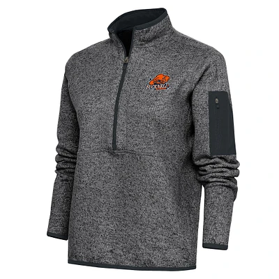 Women's Antigua Heather Charcoal Bucknell Bison Fortune Half-Zip Pullover Top